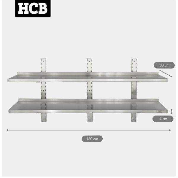 HCB Estante de pared doble – 160 x 30 cm – RVS - Image 2