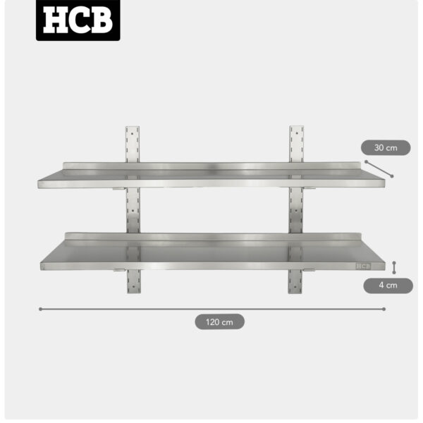 HCB Estante de pared doble – 120 x 30 cm – RVS - Image 2