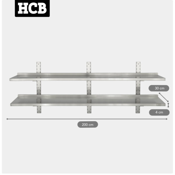 HCB Dubbel wandschap – 200 x 30 cm – RVS - Image 2
