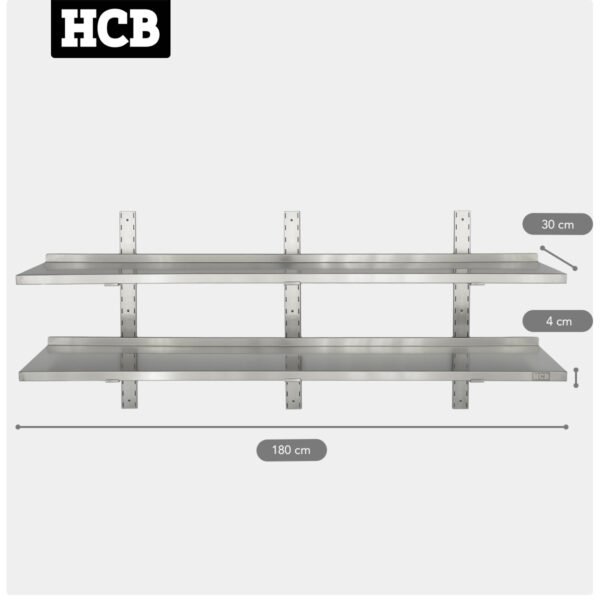 HCB Dubbel wandschap – 180 x 30 cm – RVS - Image 2