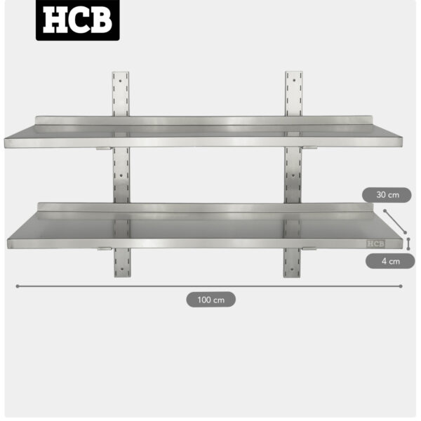HCB Dubbel wandschap – 100 x 30 cm – RVS - Image 2